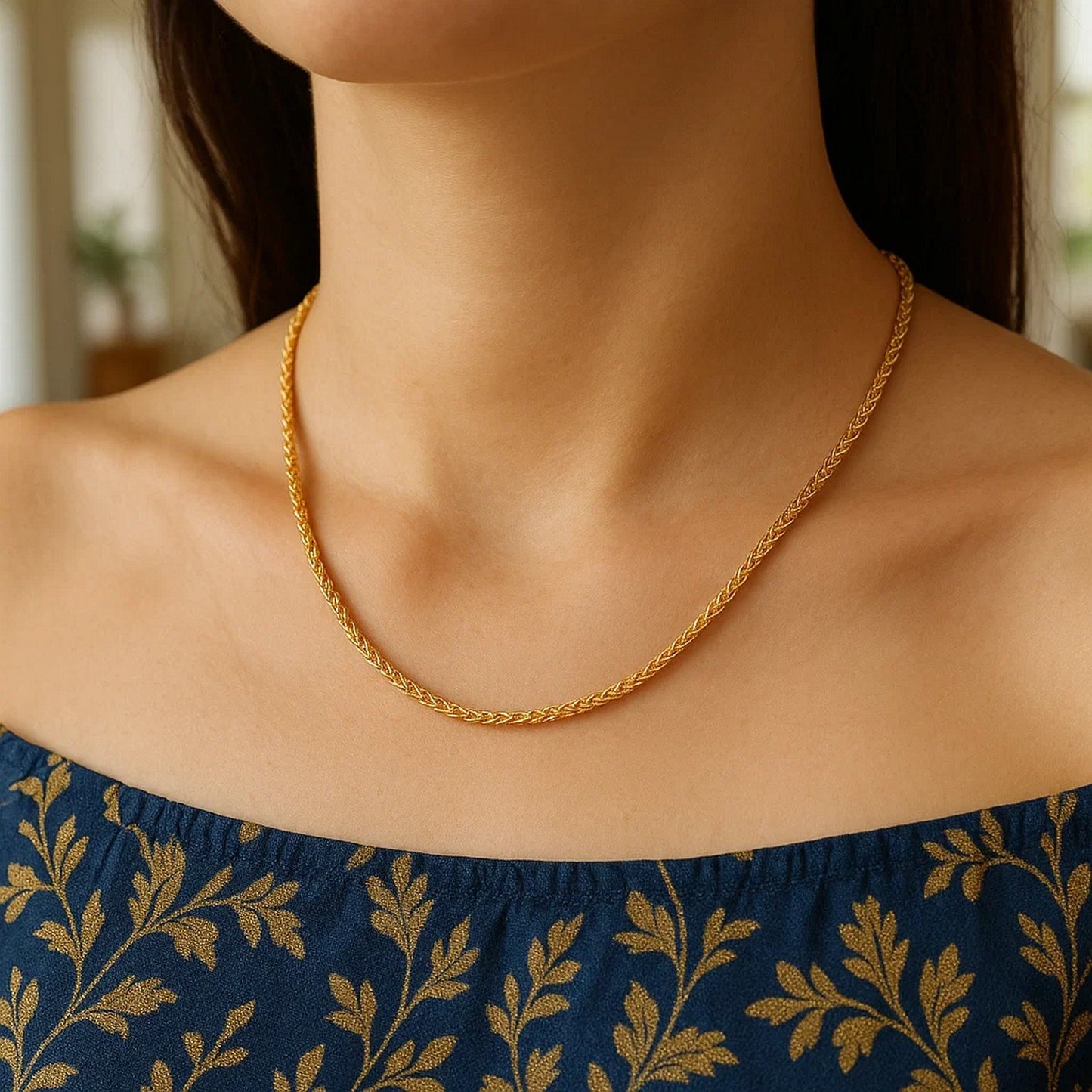 14K Yellow Gold Round Wheat Chain Necklace (1.50 mm)
