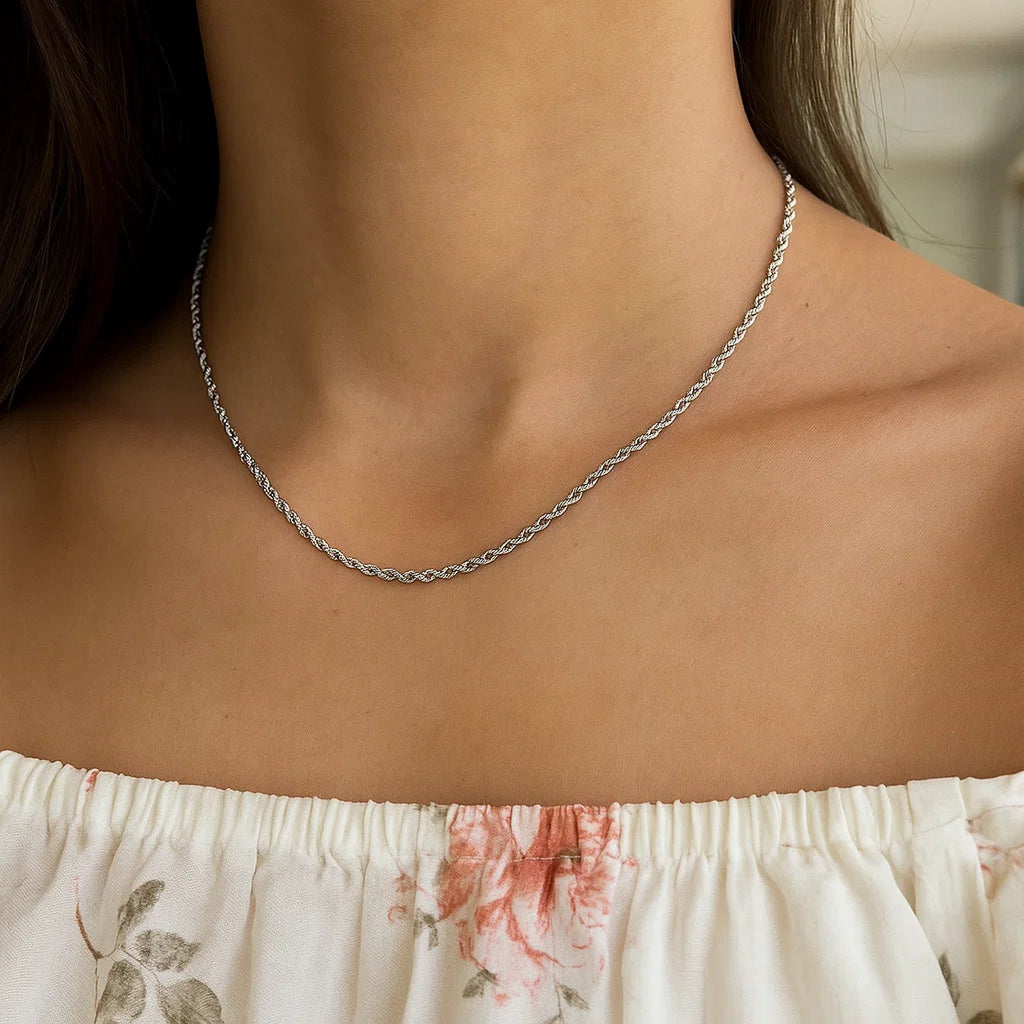 14K White Gold Solid Diamond Cut Rope Chain Necklace (1.80 mm)