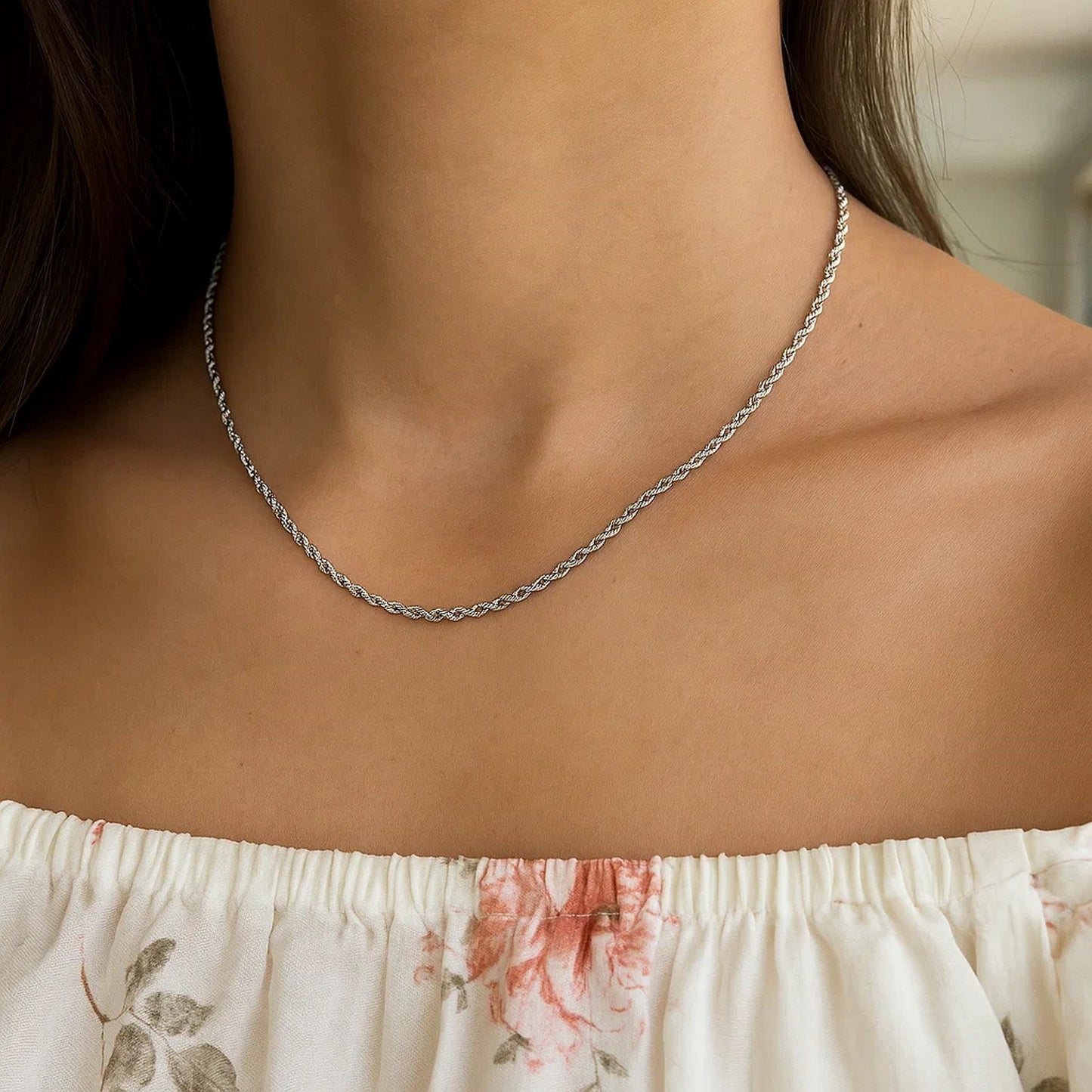 14K White Gold Solid Diamond Cut Rope Chain Necklace (1.80 mm)