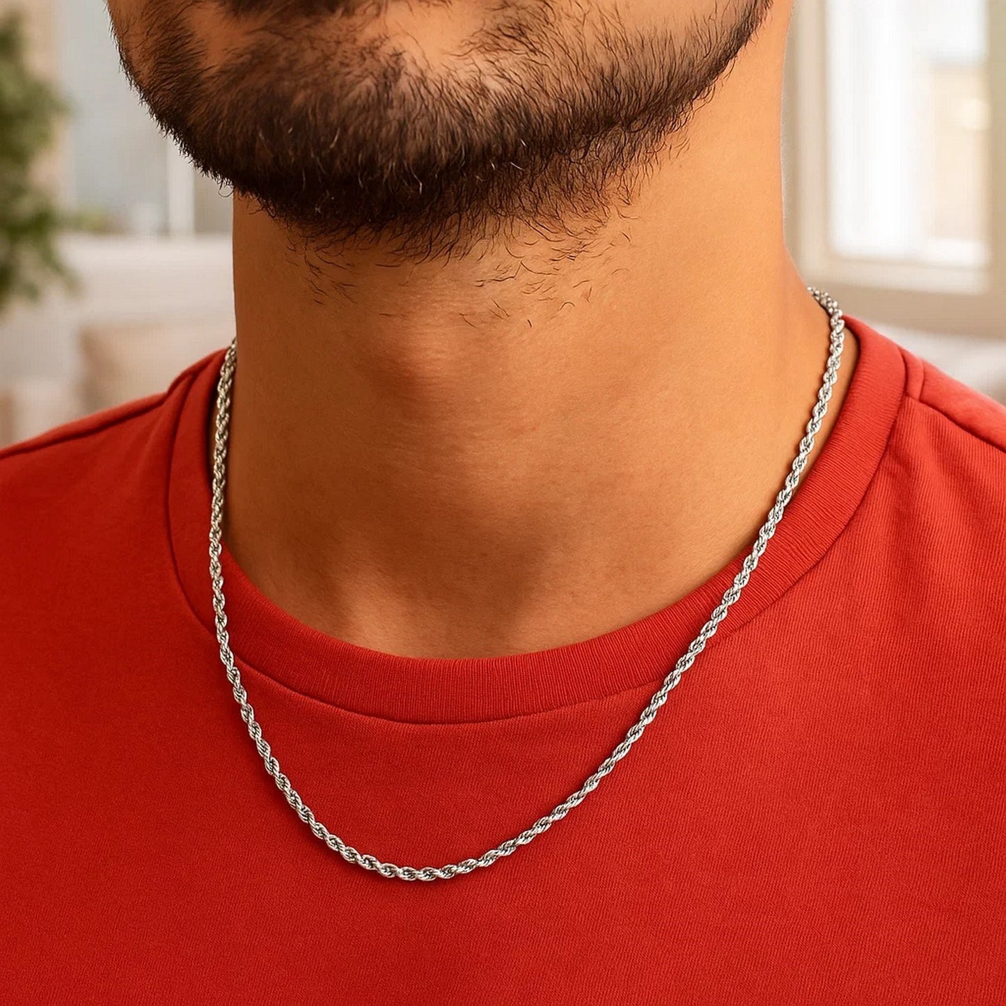 14K White Gold Solid Diamond Cut Rope Chain Necklace (1.80 mm)