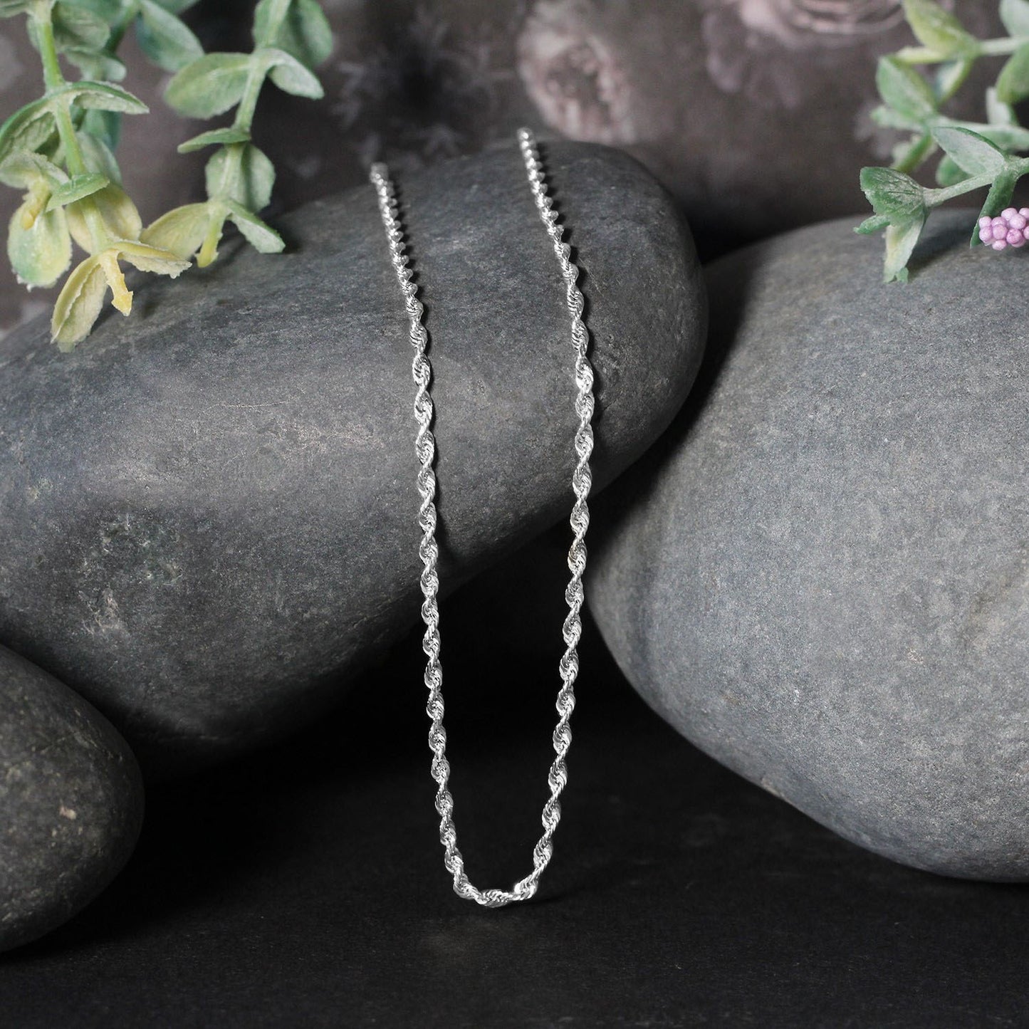 14K White Gold Solid Diamond Cut Rope Chain Necklace (1.80 mm)