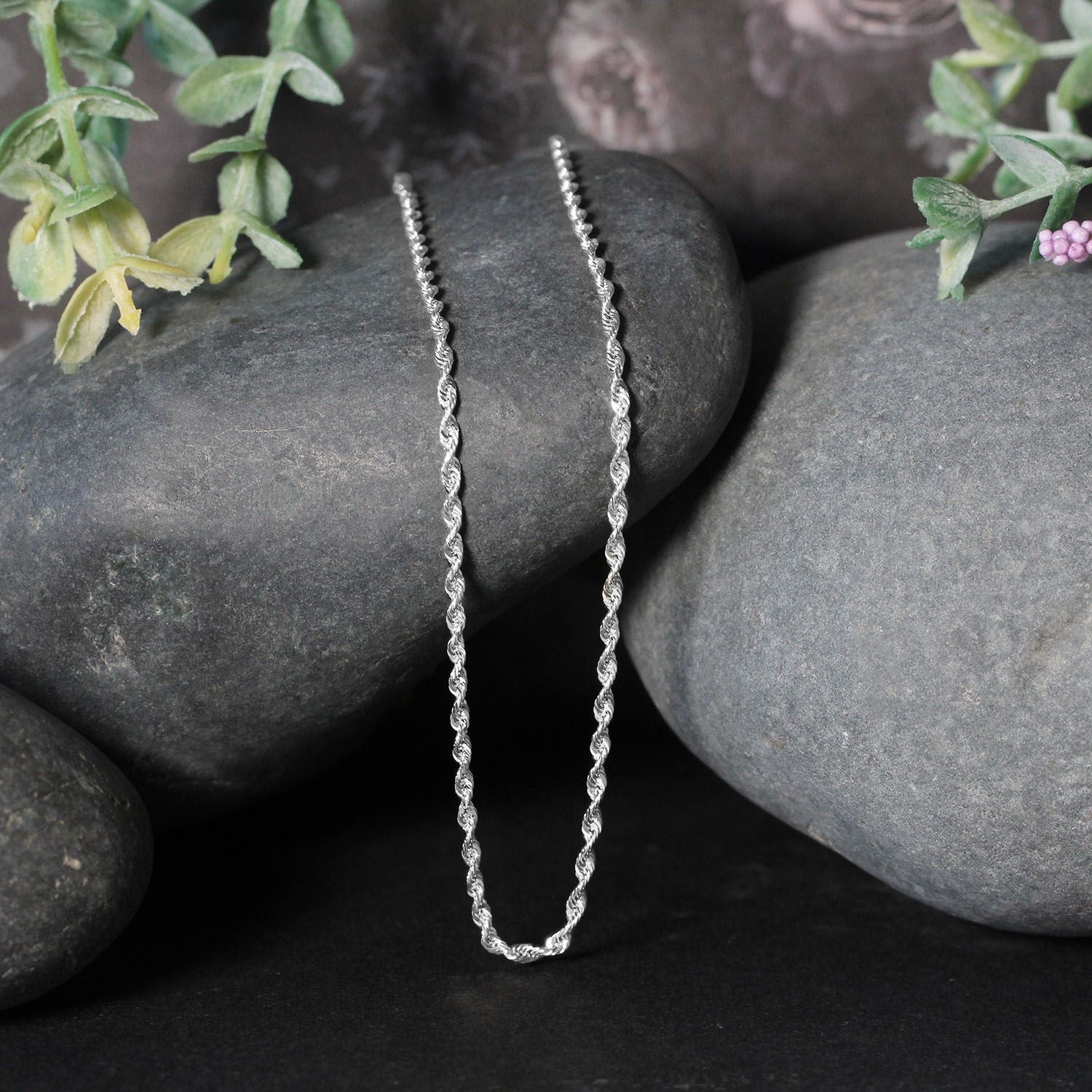 14K White Gold Solid Diamond Cut Rope Chain Necklace (1.80 mm)