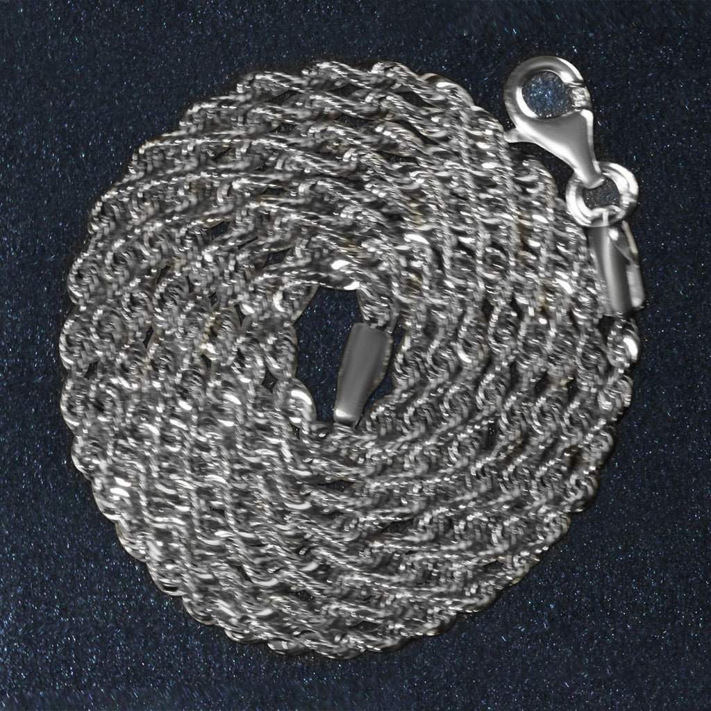 14K White Gold Solid Diamond Cut Rope Chain Necklace (1.80 mm)