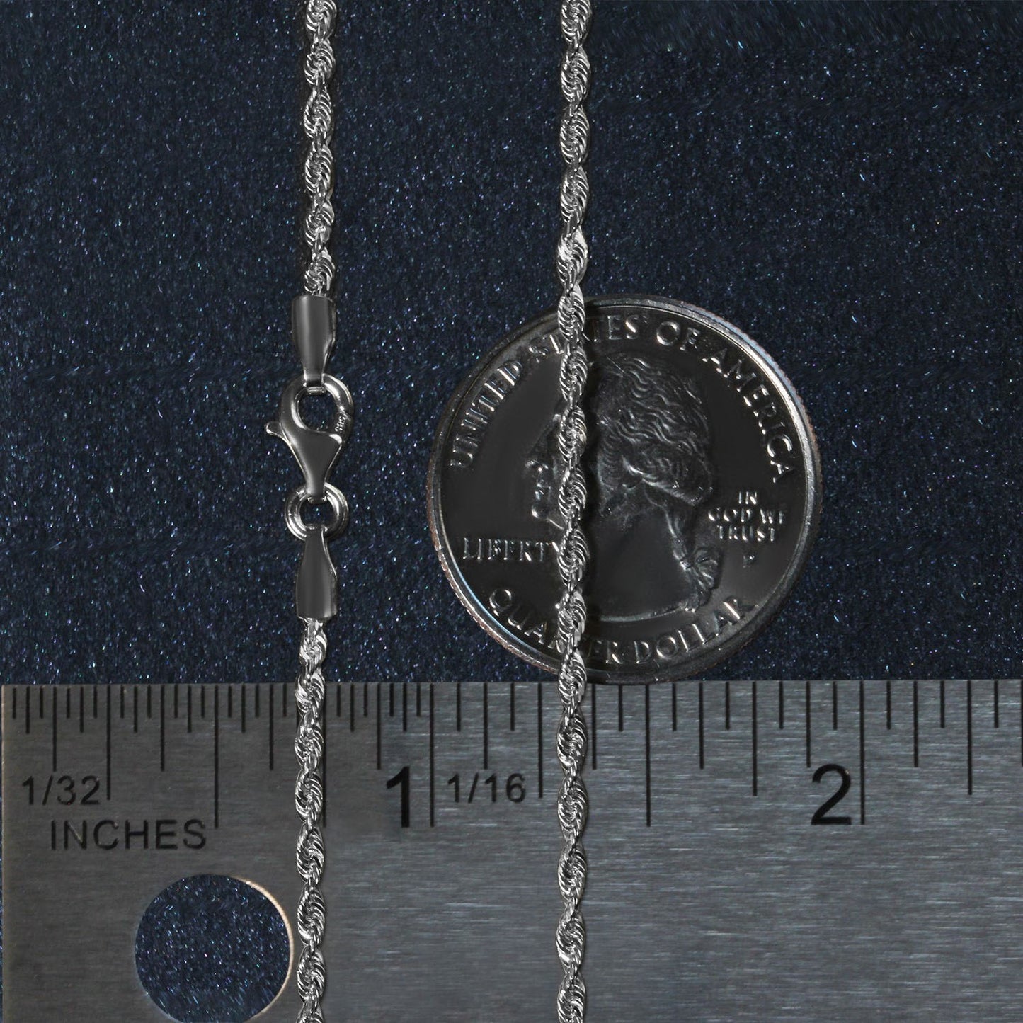 14K White Gold Solid Diamond Cut Rope Chain Necklace (1.80 mm)