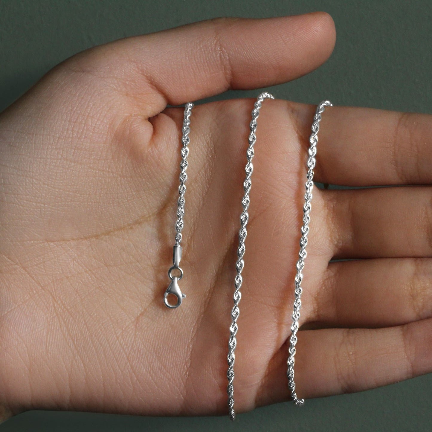 14K White Gold Solid Diamond Cut Rope Chain Necklace (1.80 mm)