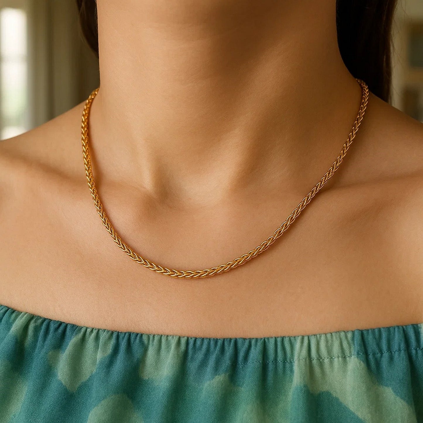 14K Yellow Gold Round Wheat Chain (1.2 mm)