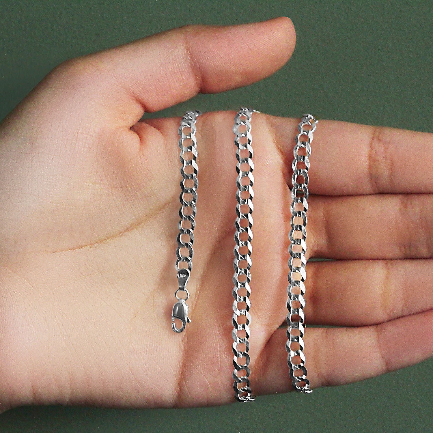 14K White Gold Solid Curb Chain (4.70mm)