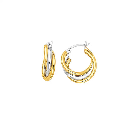 14k Two Tone Gold Triple Row Hoop Earrings