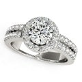 14k White Gold Halo Diamond Engagement Ring with Double Row Band (1 3/8 cttw)