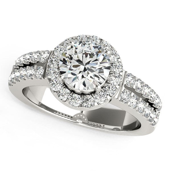 14k White Gold Halo Diamond Engagement Ring with Double Row Band (1 3/8 cttw)