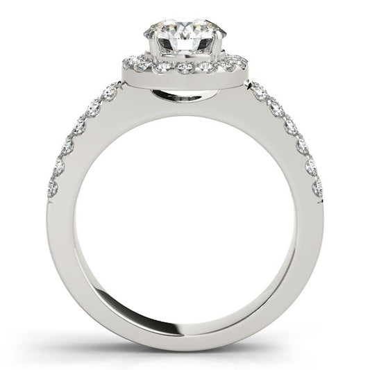 14k White Gold Halo Diamond Engagement Ring with Double Row Band (1 3/8 cttw)