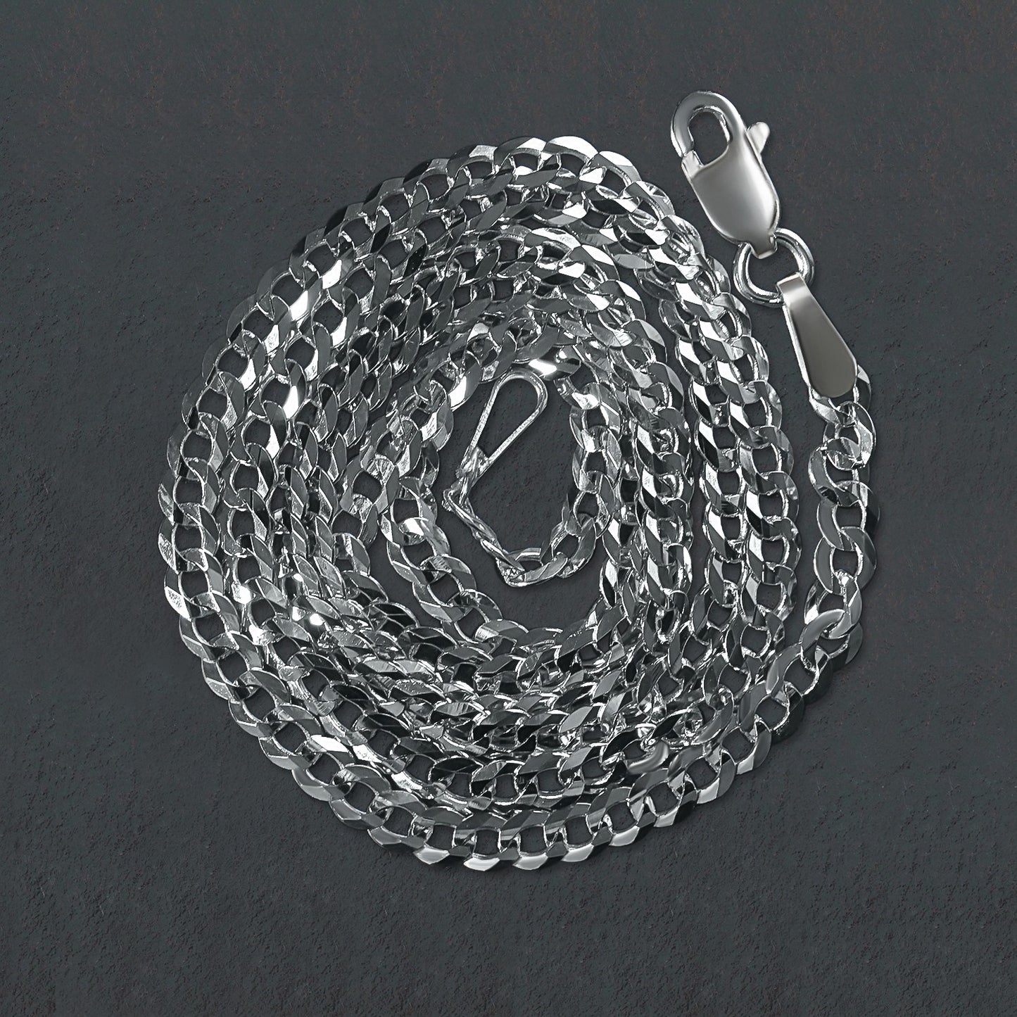 14k White Gold Solid Curb Chain (2.60 mm)