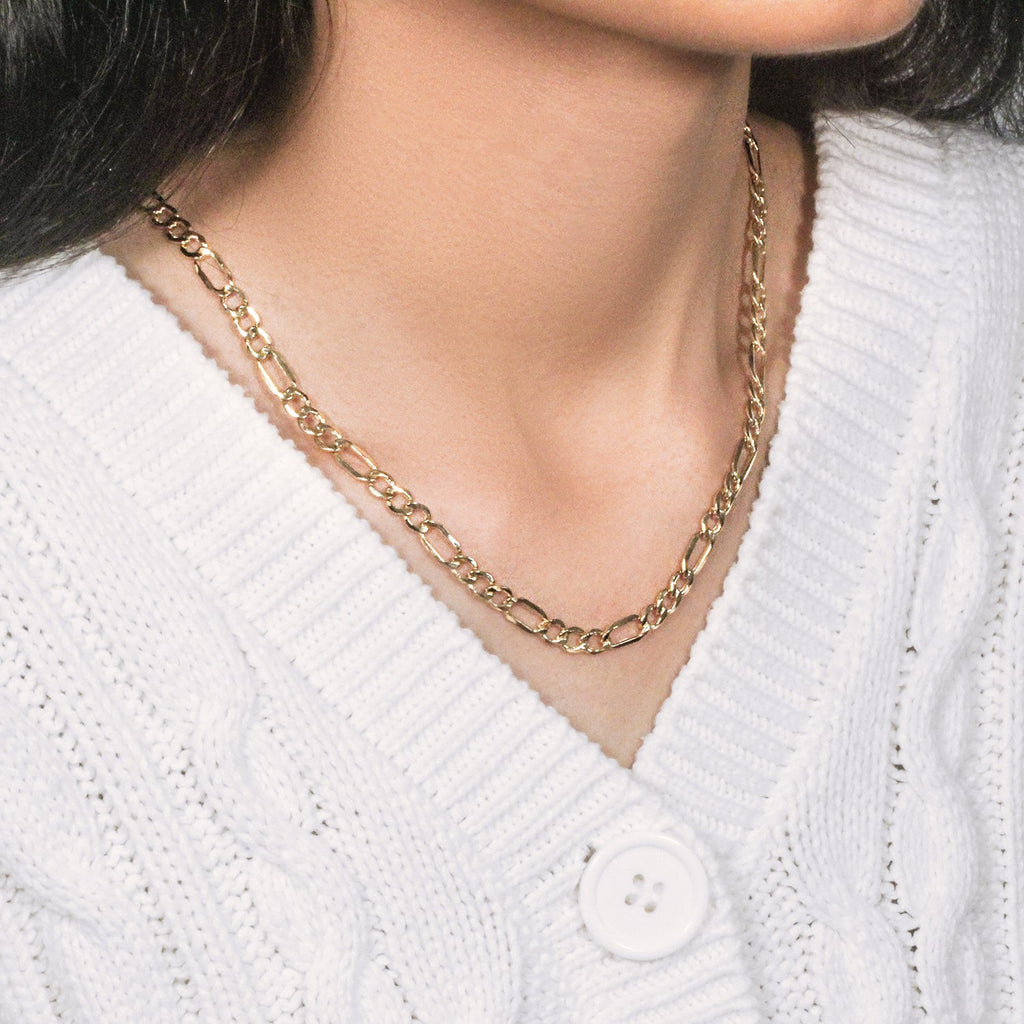 14K Yellow Gold Lite Figaro Chain – 5.60mm, Solid Gold