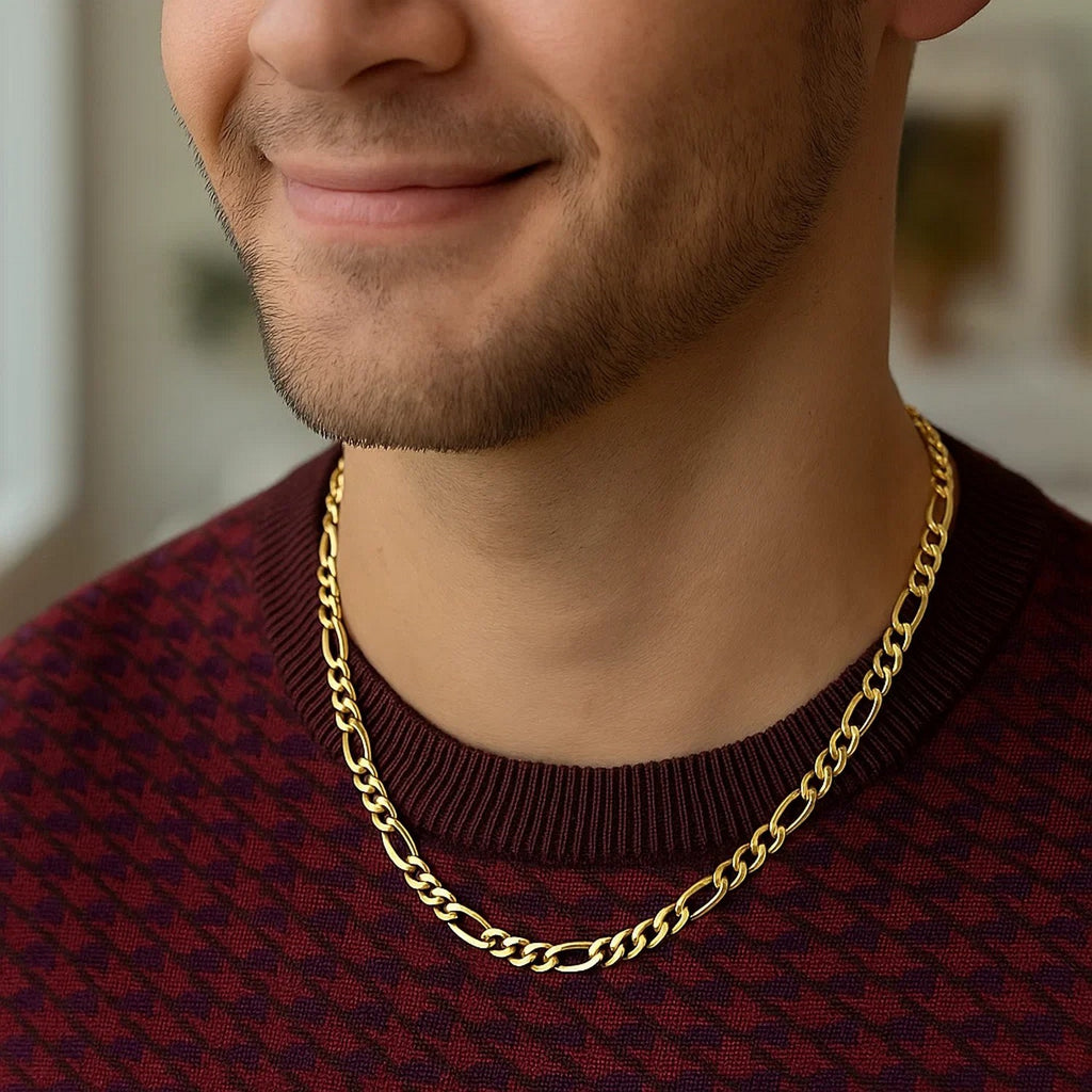 14K Yellow Gold Lite Figaro Chain – 5.60mm, Solid Gold