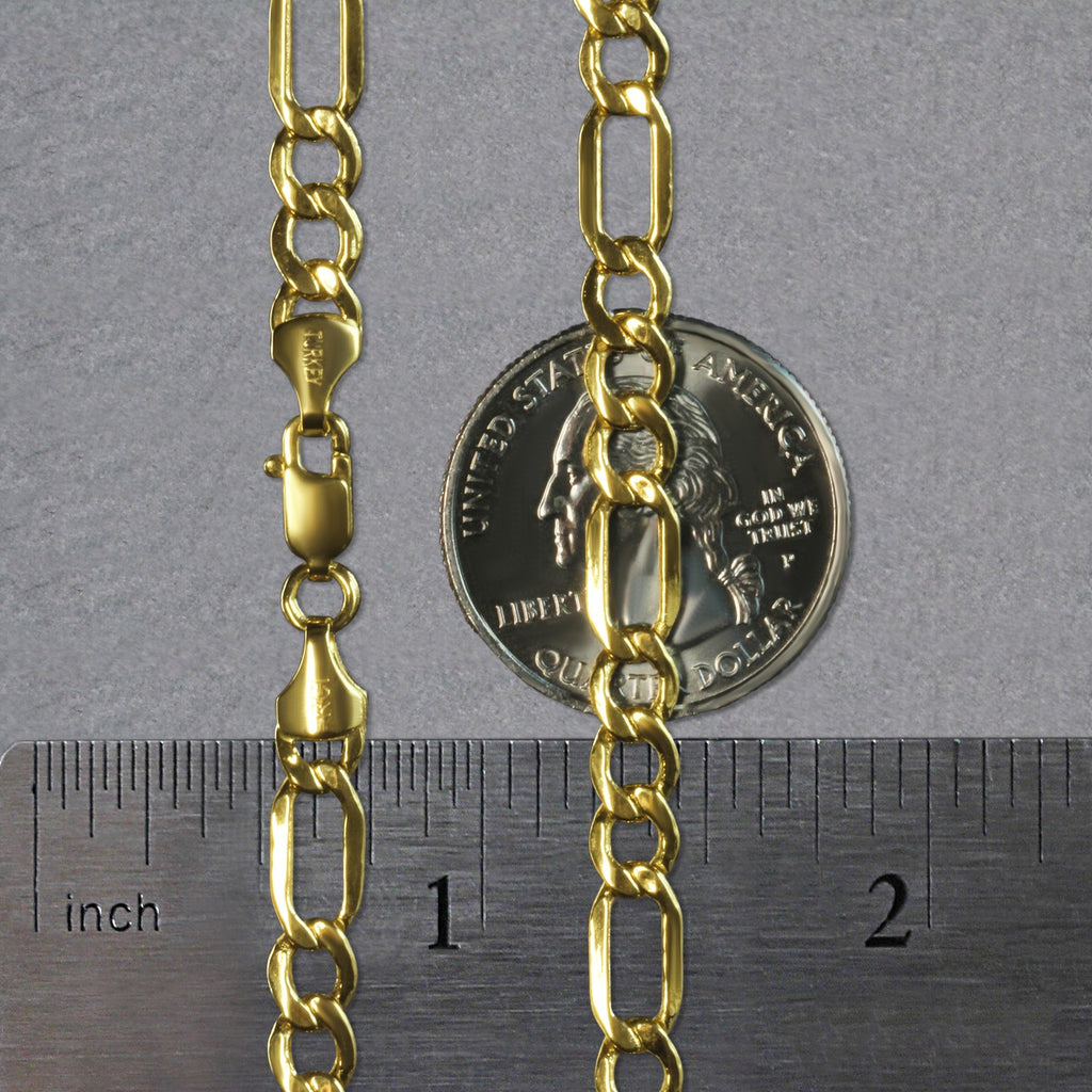 14K Yellow Gold Lite Figaro Chain – 5.60mm, Solid Gold