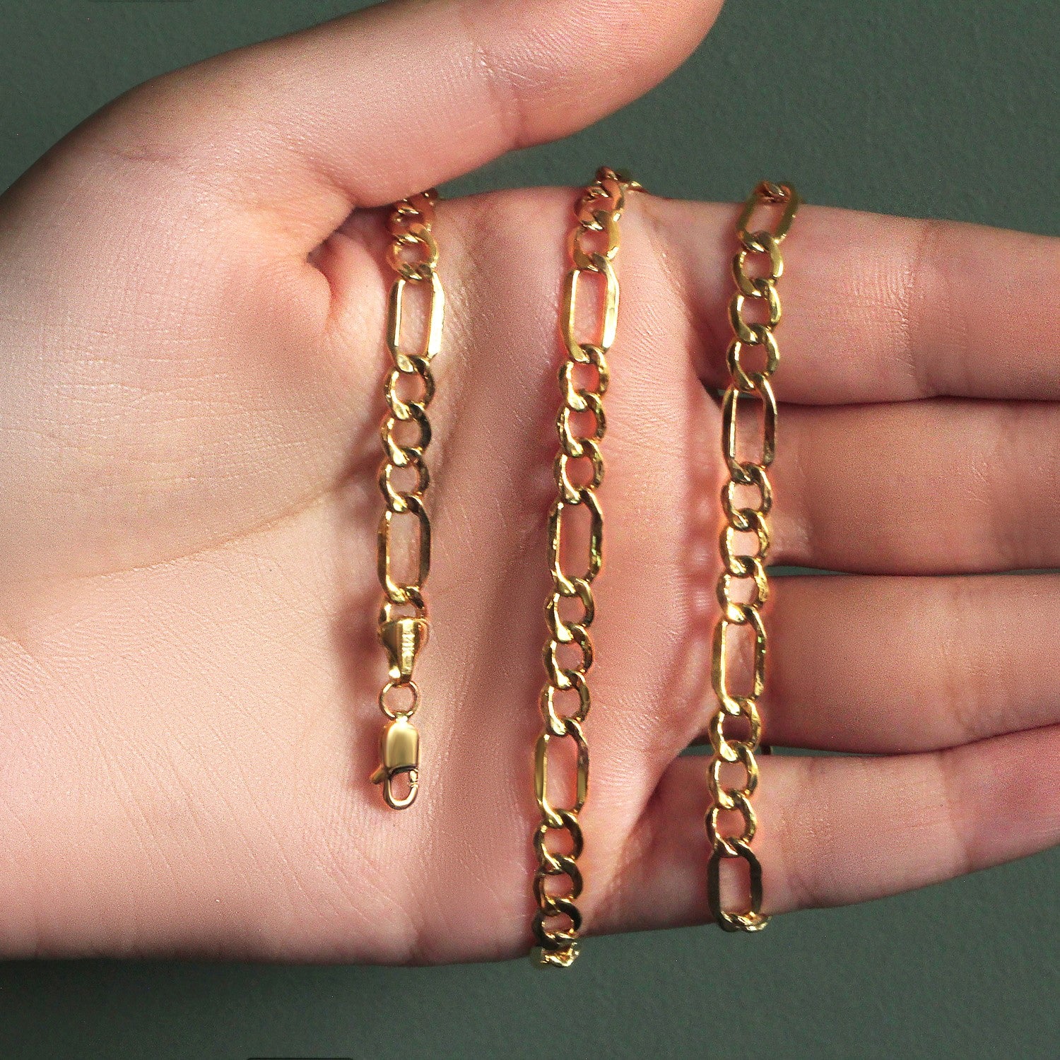 14K Yellow Gold Lite Figaro Chain – 5.60mm, Solid Gold