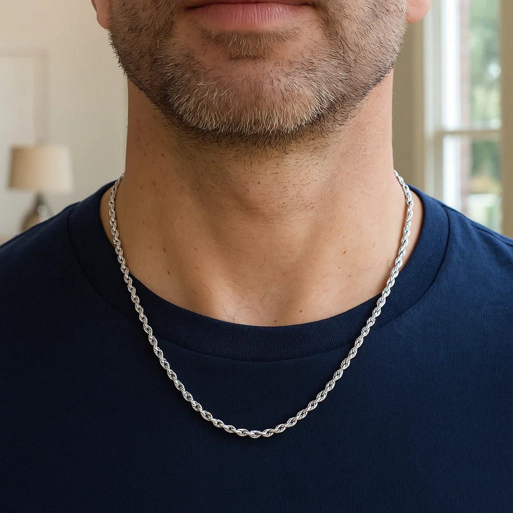 14K White Gold Solid Diamond Cut Rope Chain Necklace (3.00 mm)