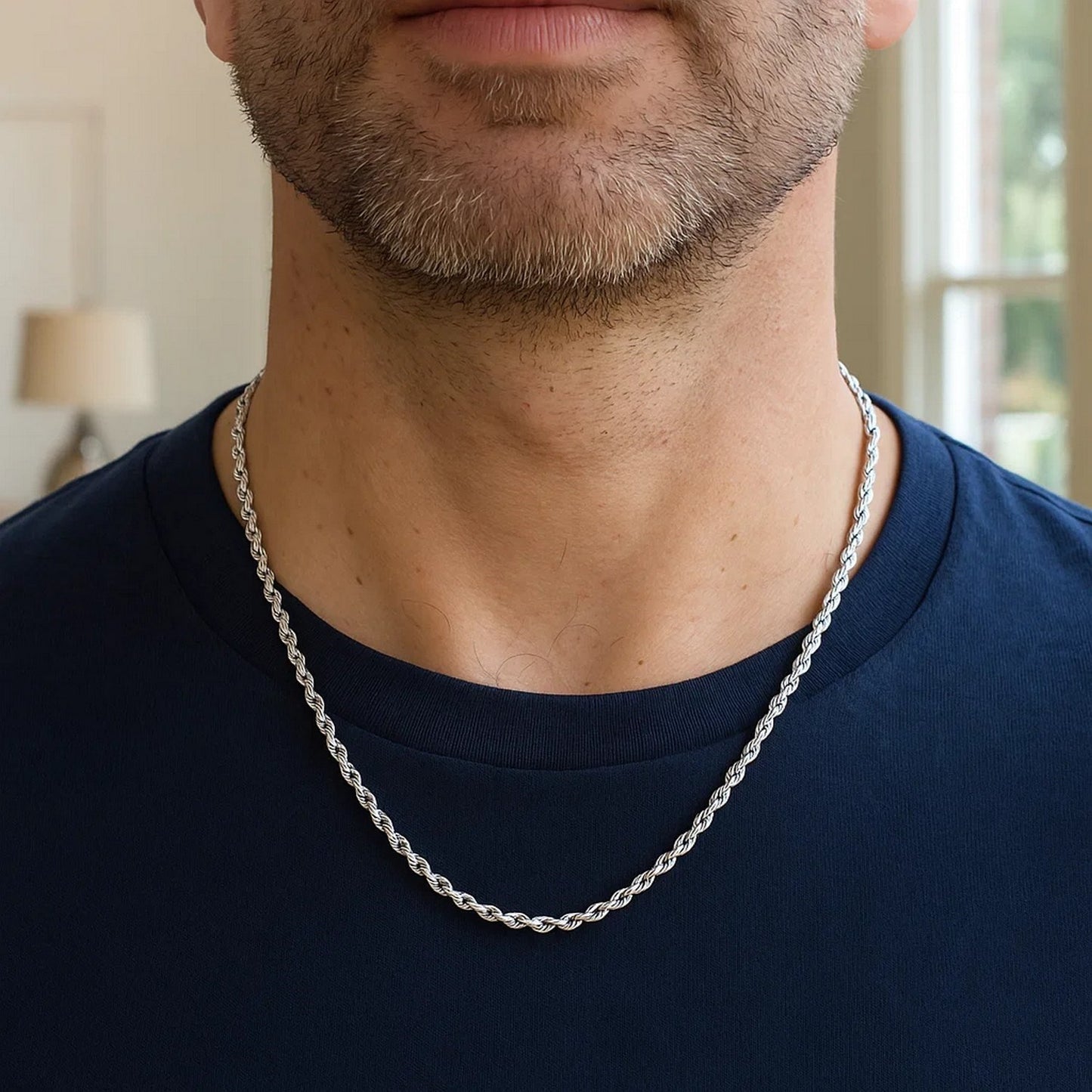 14K White Gold Solid Diamond Cut Rope Chain Necklace (3.00 mm)