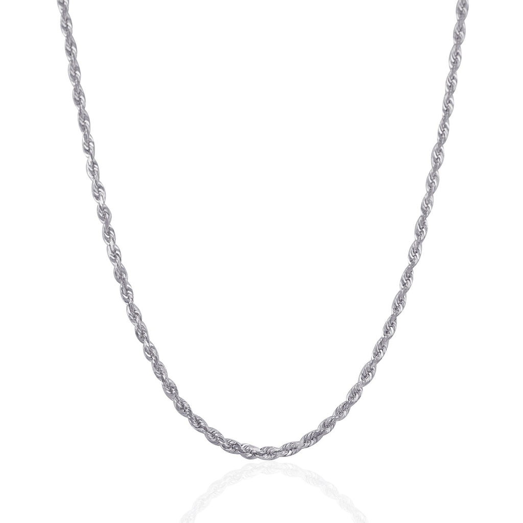 14K White Gold Solid Diamond Cut Rope Chain Necklace (3.00 mm)