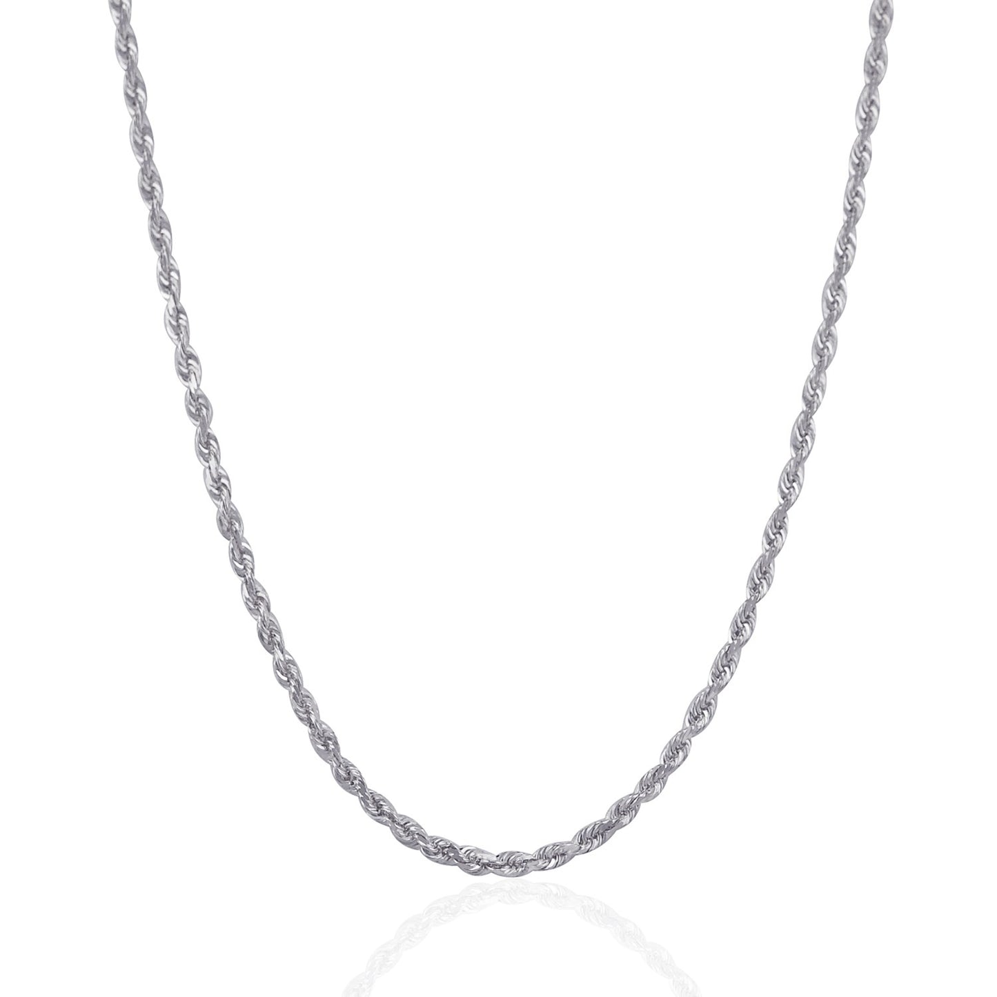 14K White Gold Solid Diamond Cut Rope Chain Necklace (3.00 mm)