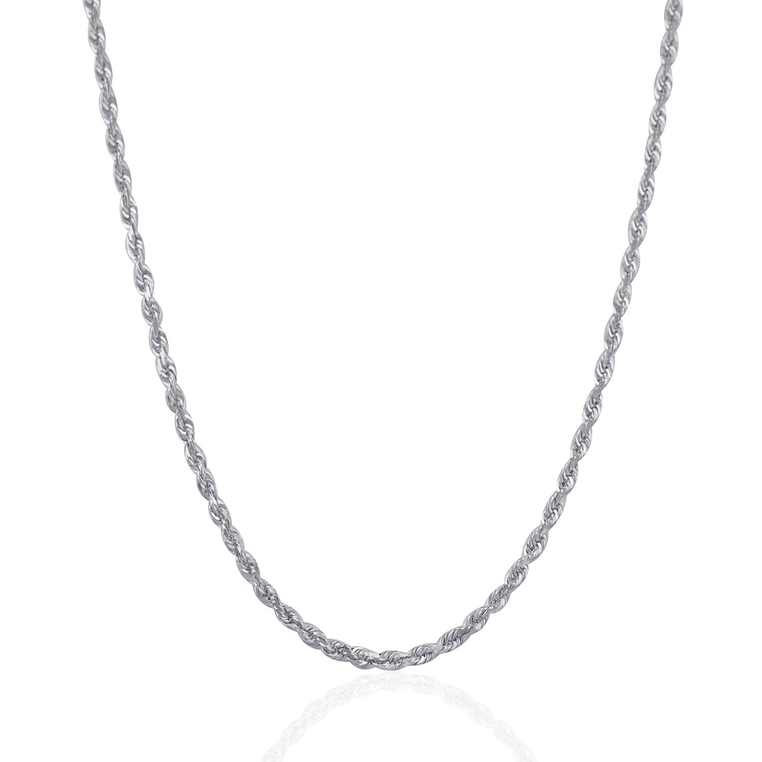 14K White Gold Solid Diamond Cut Rope Chain Necklace (3.00 mm)