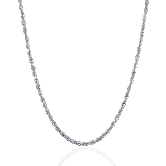 14K White Gold Solid Diamond Cut Rope Chain Necklace (3.00 mm)
