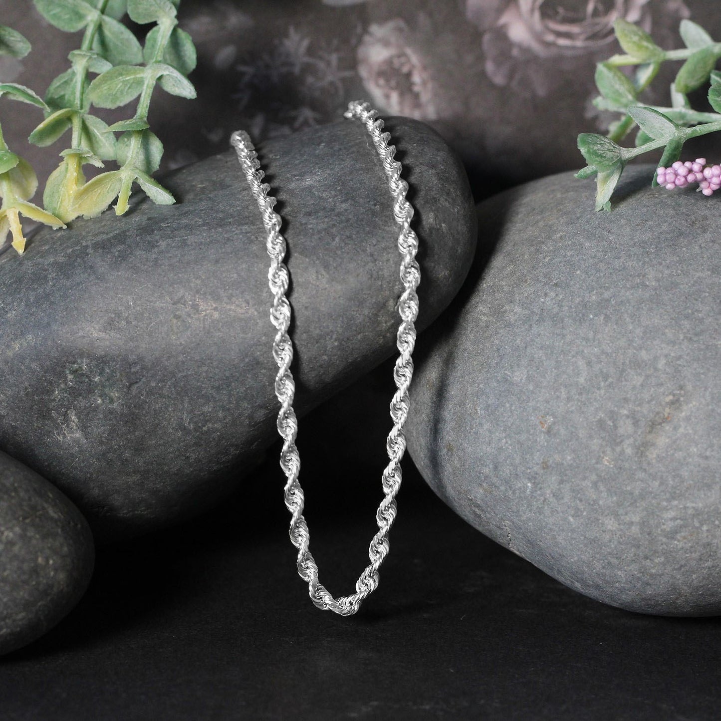 14K White Gold Solid Diamond Cut Rope Chain Necklace (3.00 mm)