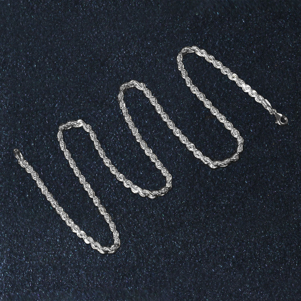 14K White Gold Solid Diamond Cut Rope Chain Necklace (3.00 mm)