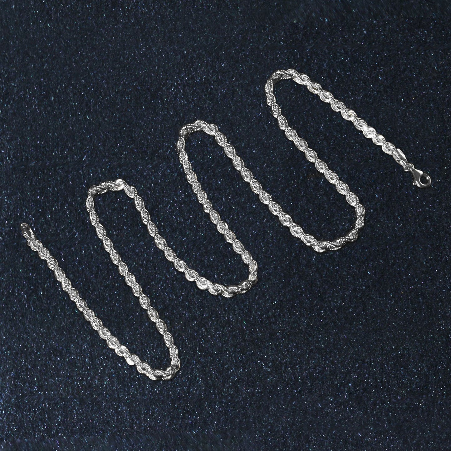 14K White Gold Solid Diamond Cut Rope Chain Necklace (3.00 mm)