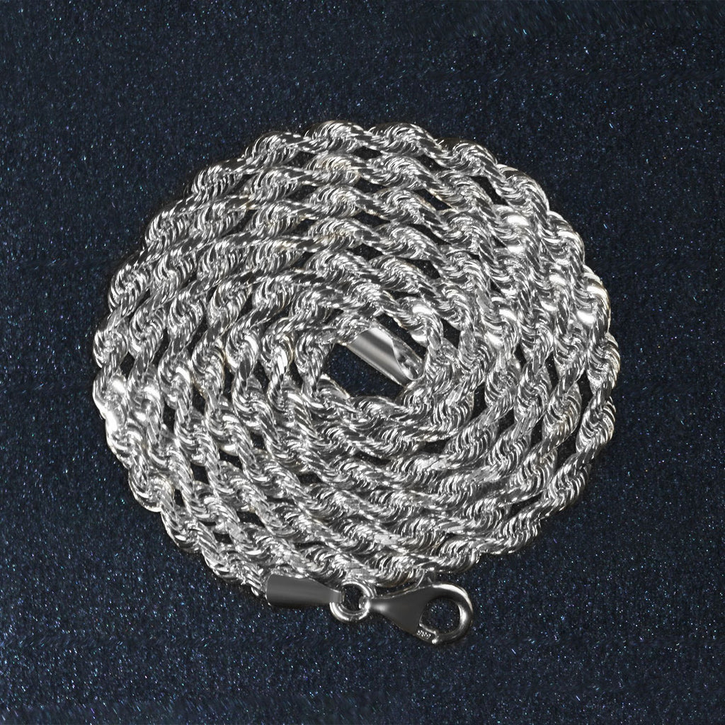 14K White Gold Solid Diamond Cut Rope Chain Necklace (3.00 mm)