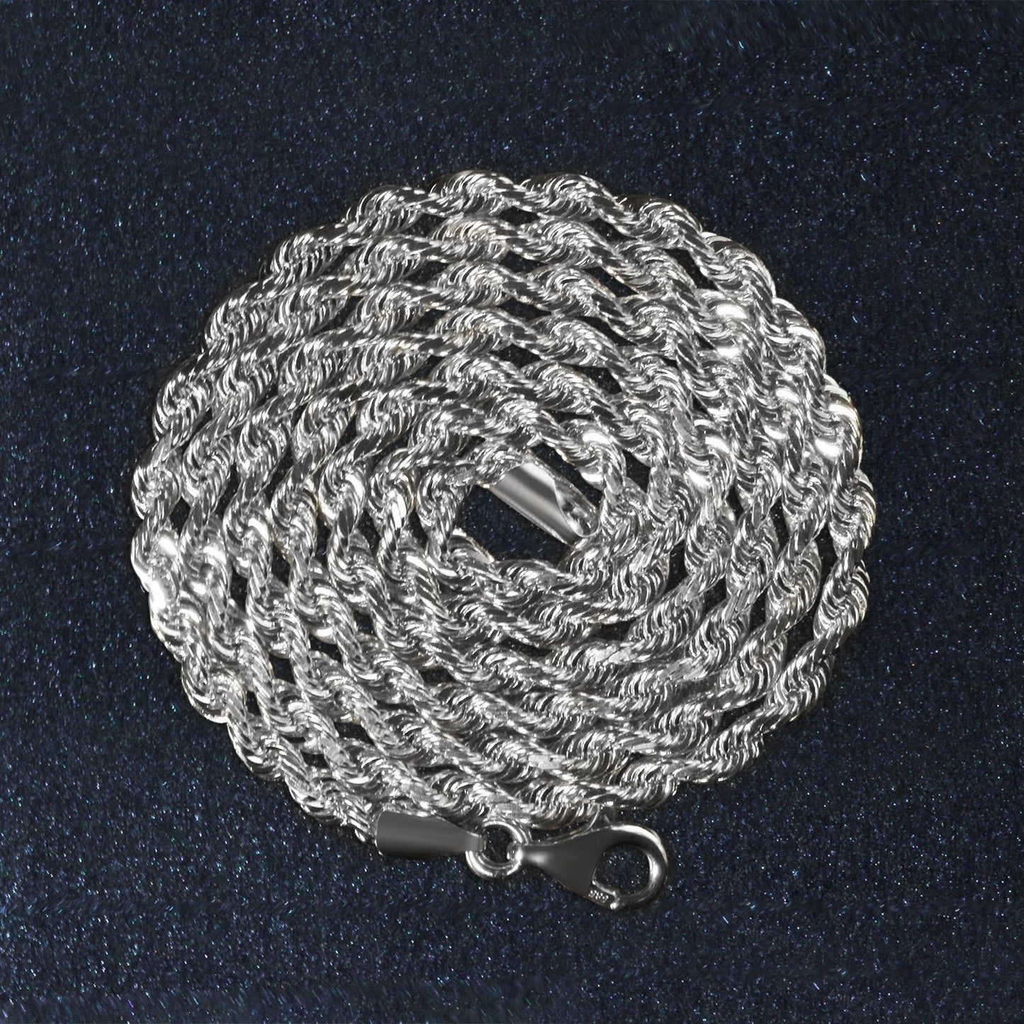 14K White Gold Solid Diamond Cut Rope Chain Necklace (3.00 mm)