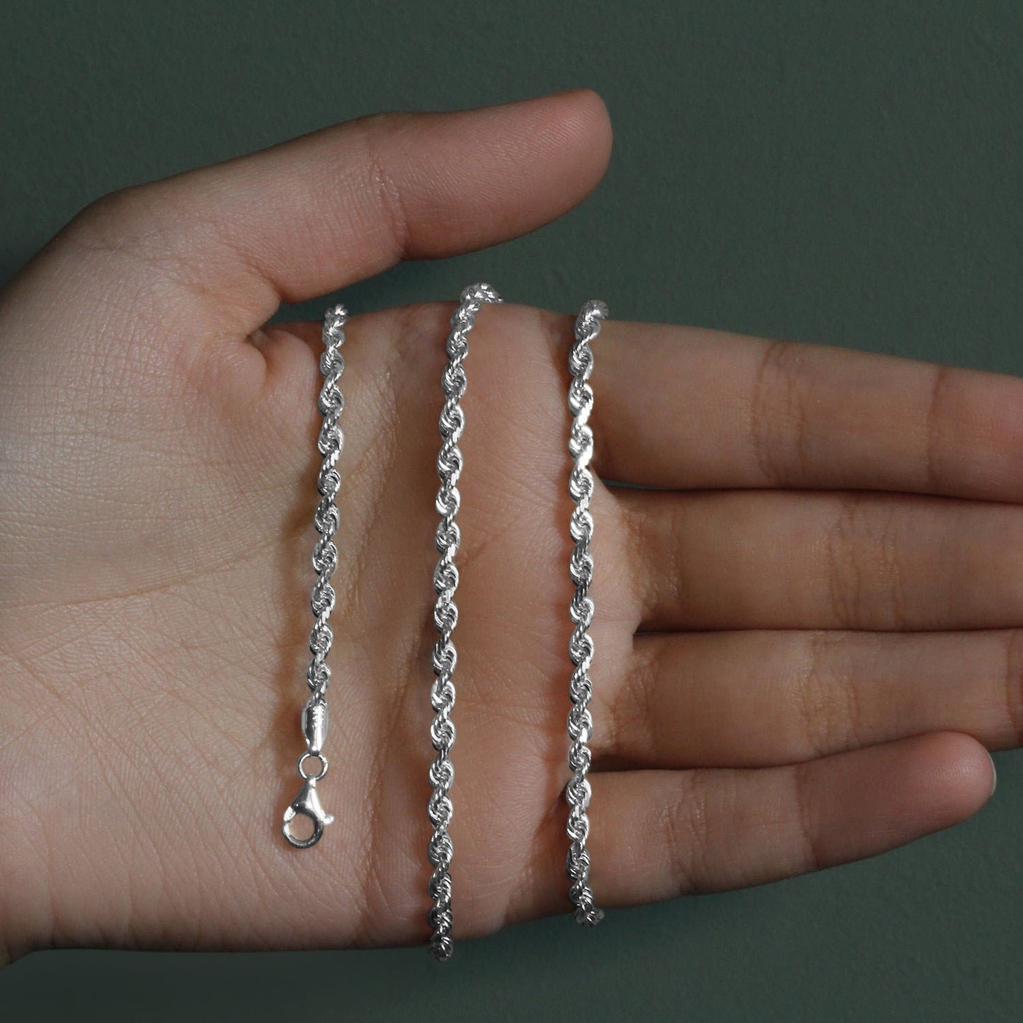 14K White Gold Solid Diamond Cut Rope Chain Necklace (3.00 mm)
