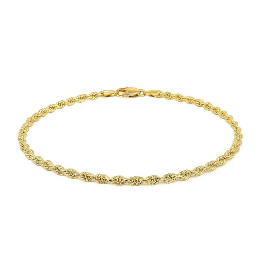 14K Yellow Gold Solid Diamond Cut Rope Bracelet (2.50 mm)
