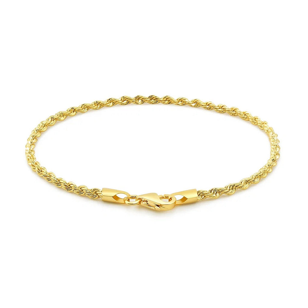 14K Yellow Gold Solid Diamond Cut Rope Bracelet (2.50 mm)
