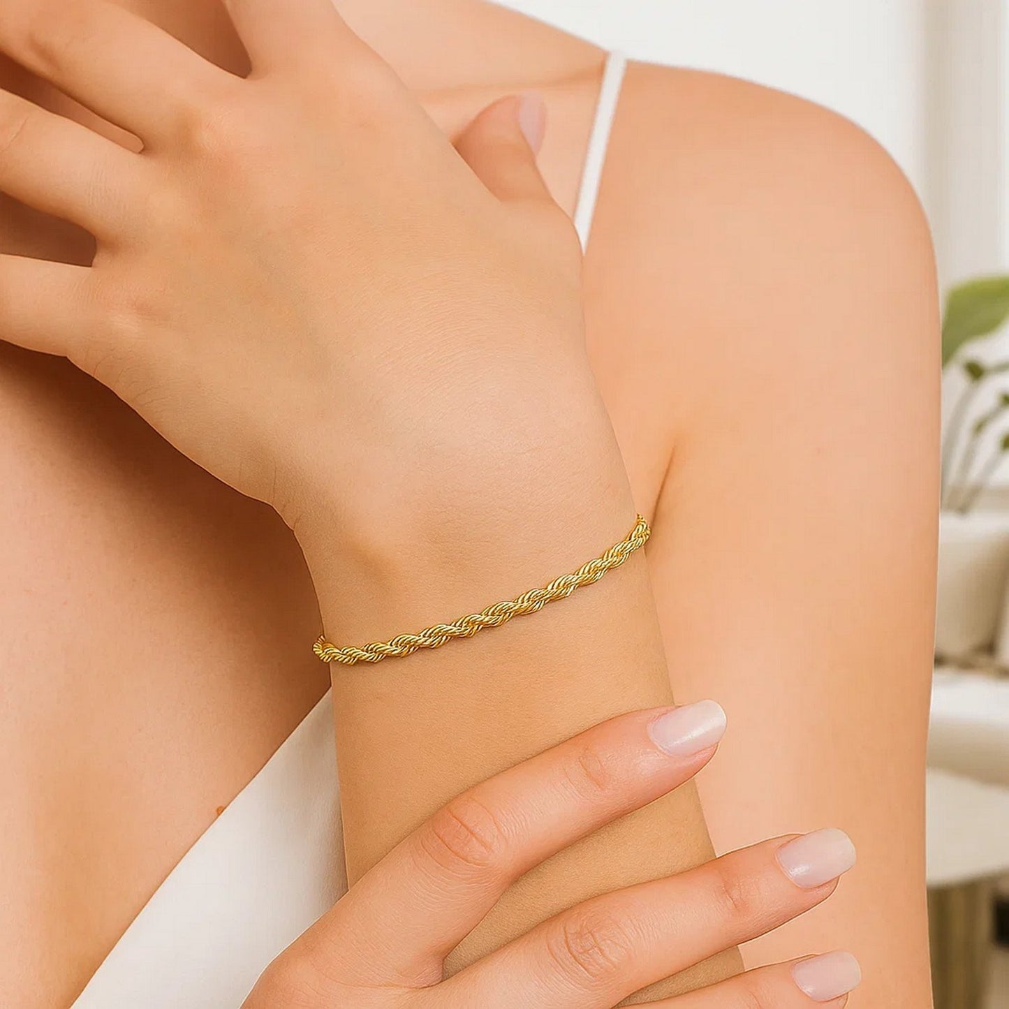 14K Yellow Gold Solid Diamond Cut Rope Bracelet (2.50 mm)