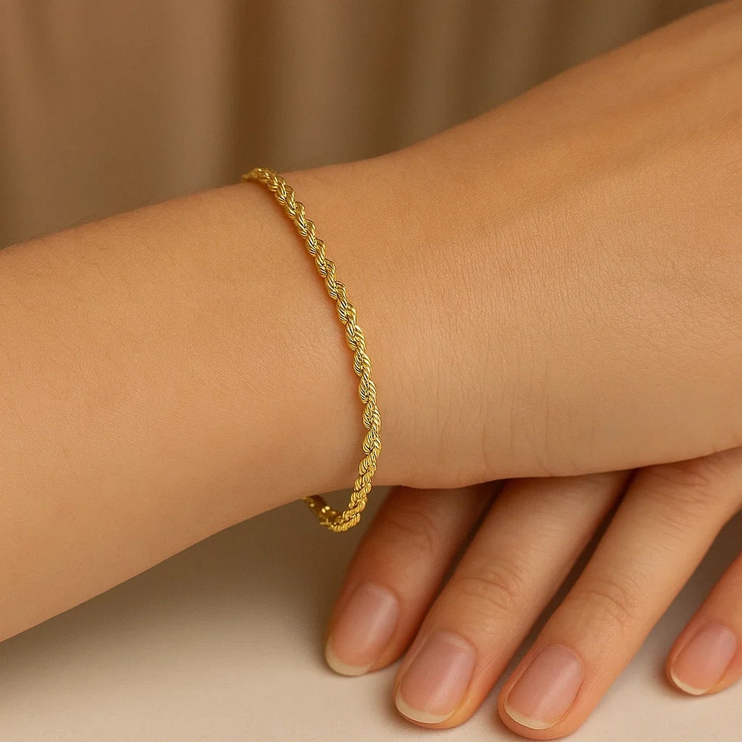14K Yellow Gold Solid Diamond Cut Rope Bracelet (2.50 mm)