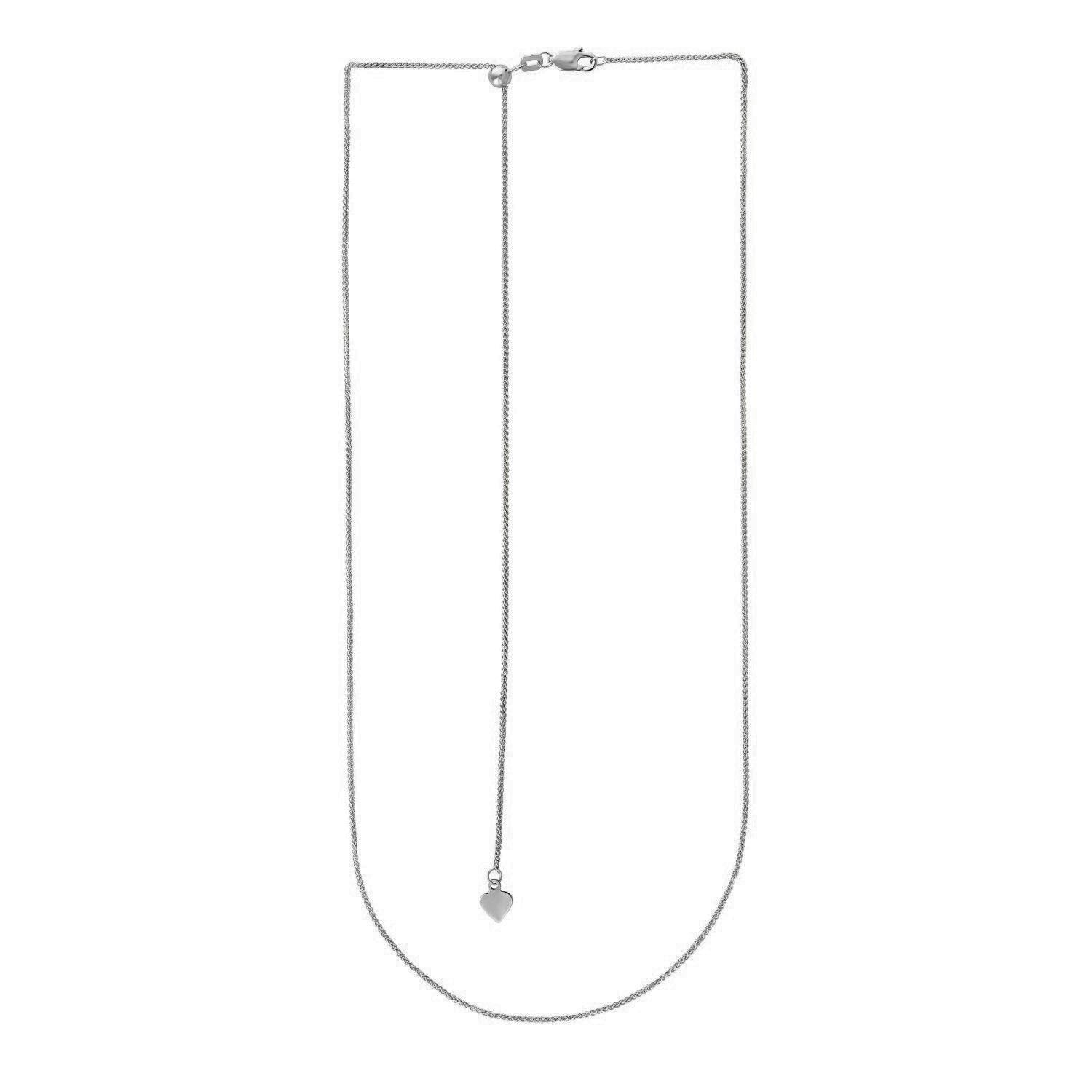 14K White Gold Adjustable Wheat Chain – 1.00mm, Solid Gold