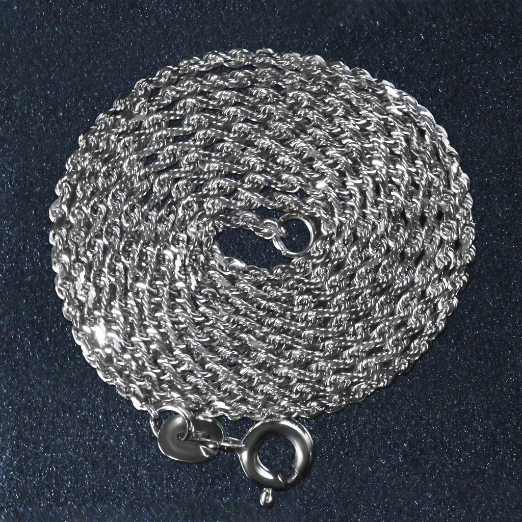 10K White Gold Solid Diamond Cut Rope Chain Necklace (1.40 mm)