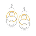 14K Two-Tone Gold Textured Multi Ring Style Dangling Earrings