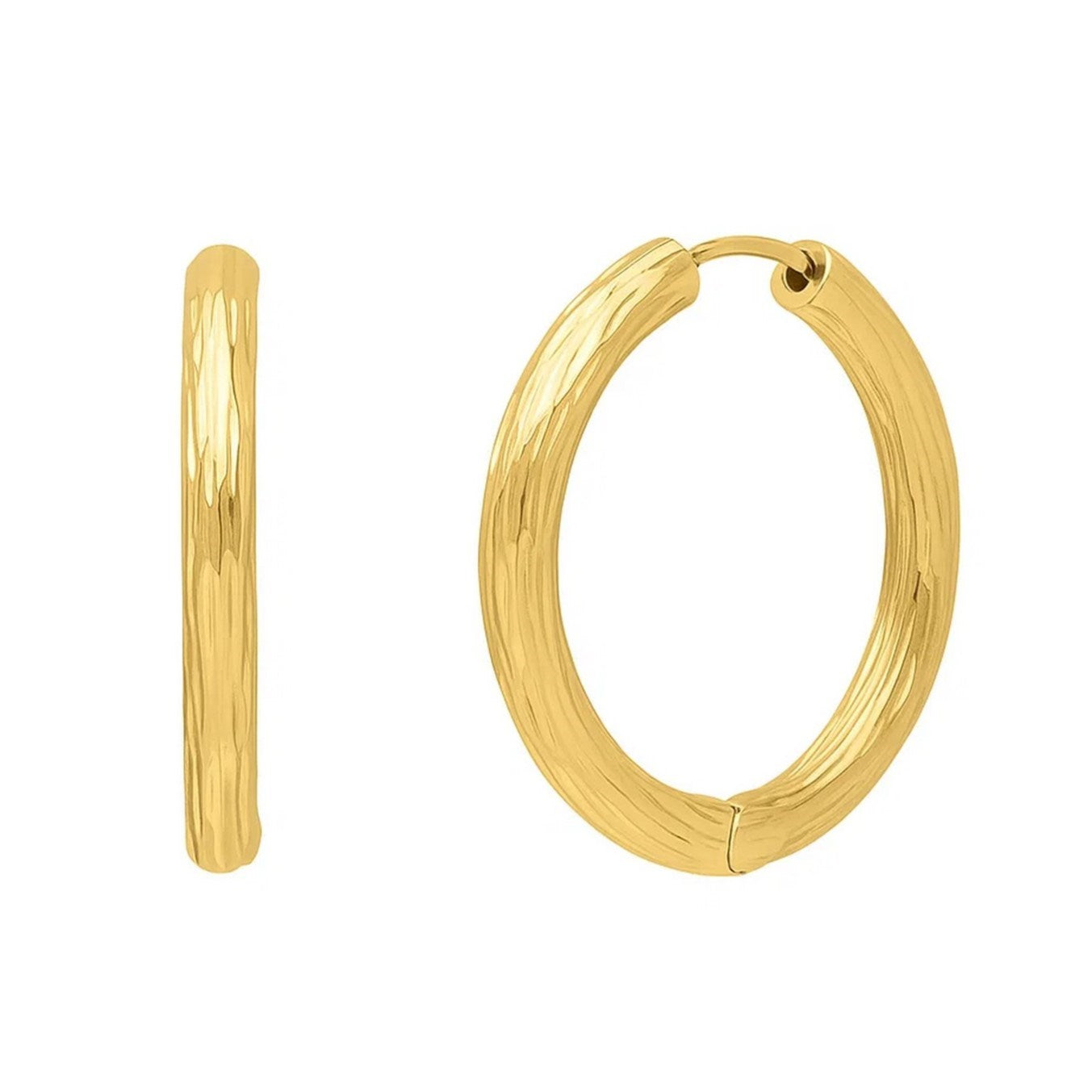 14K Yellow Gold Endless Engraved Round Hoop Earrings