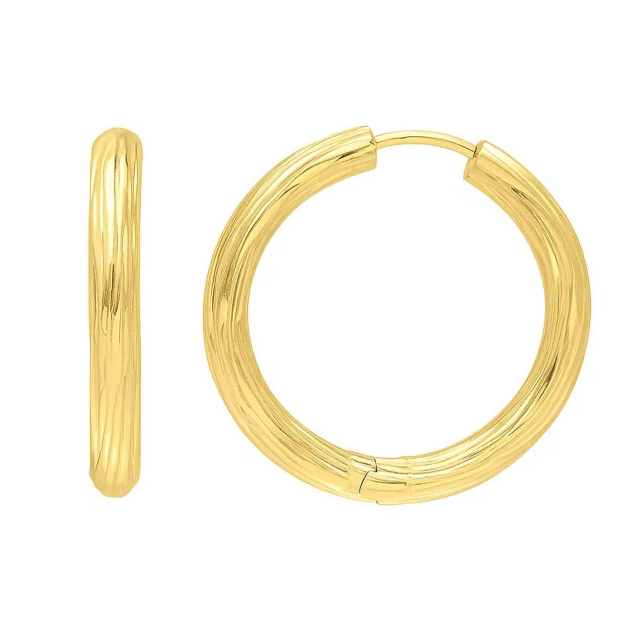 14K Yellow Gold Endless Engraved Round Hoop Earrings