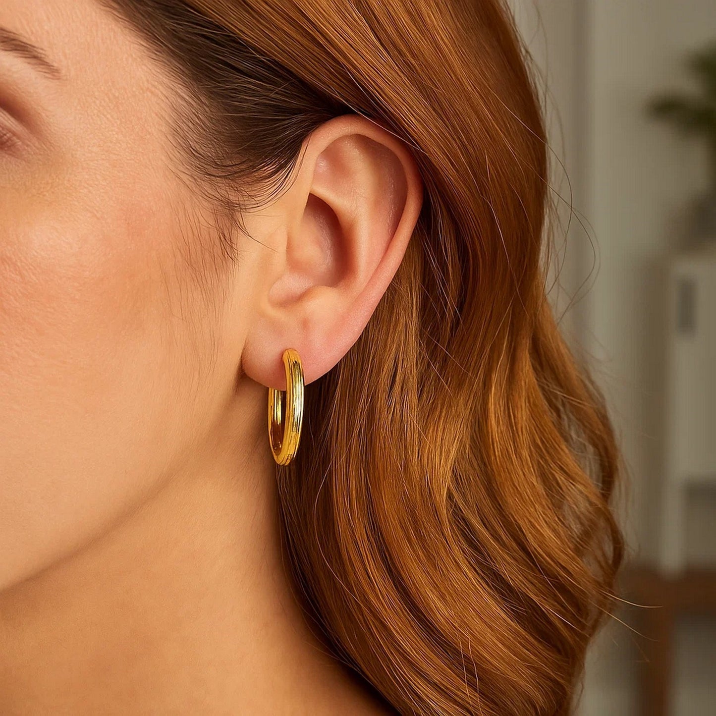 14K Yellow Gold Endless Engraved Round Hoop Earrings