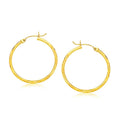 14k Yellow Gold Diamond-Cut Slender Large Hoop Earrings 2x30mm