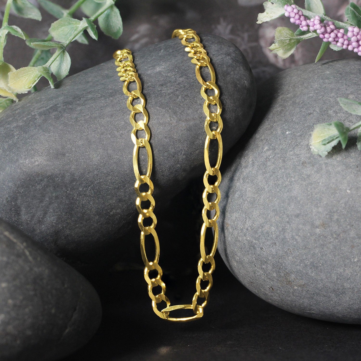 10K Yellow Gold Solid Figaro Chain – 4.50mm, Solid Gold