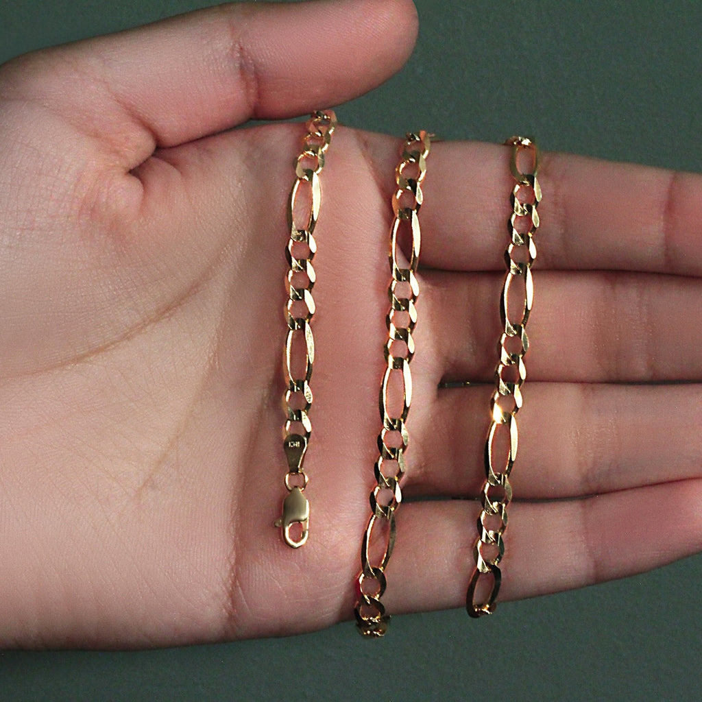 10K Yellow Gold Solid Figaro Chain – 4.50mm, Solid Gold