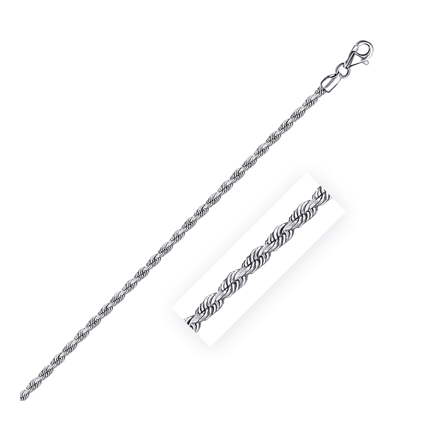 14K White Gold Solid Diamond Cut Rope Chain Necklace (2.50 mm)