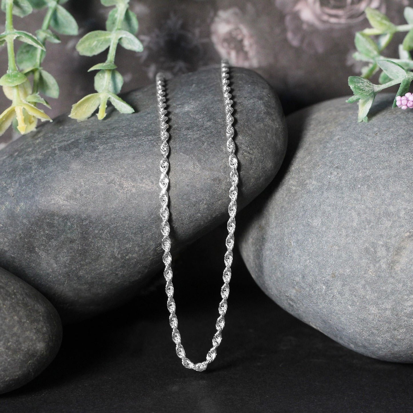 14K White Gold Solid Diamond Cut Rope Chain Necklace (2.50 mm)