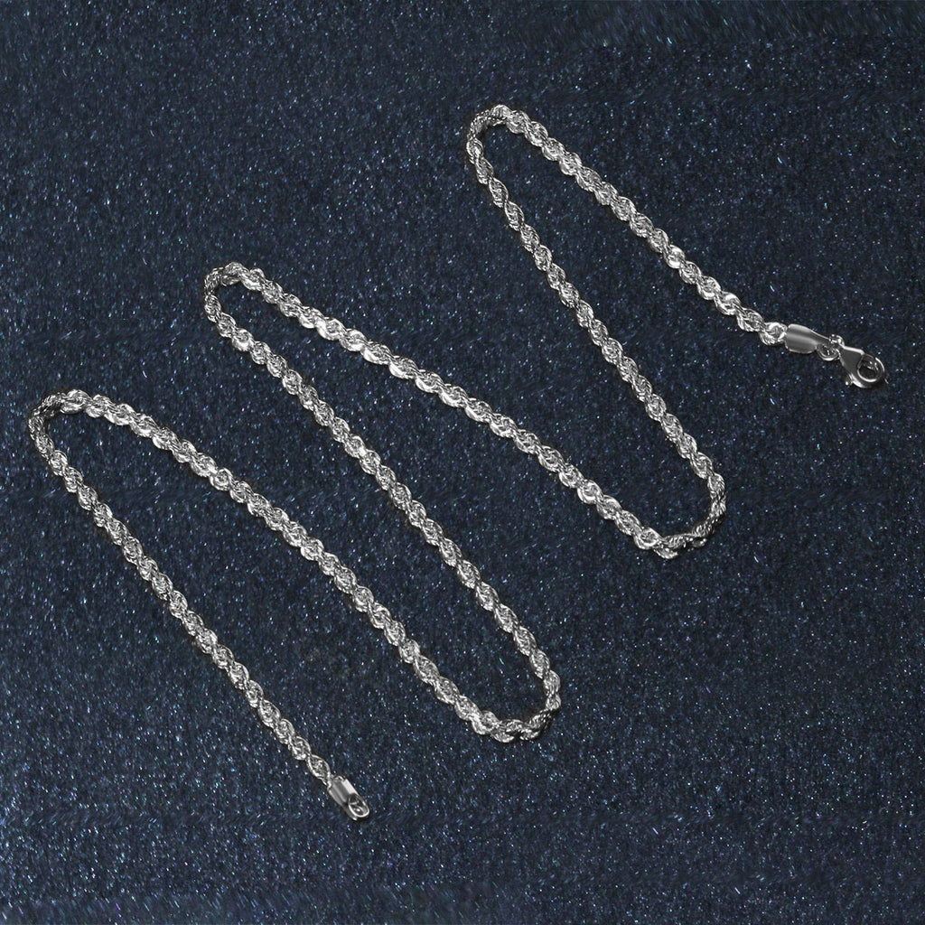14K White Gold Solid Diamond Cut Rope Chain Necklace (2.50 mm)