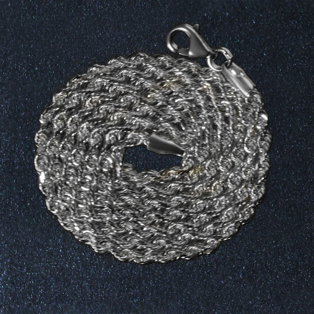 14K White Gold Solid Diamond Cut Rope Chain Necklace (2.50 mm)