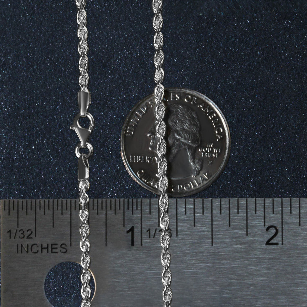 14K White Gold Solid Diamond Cut Rope Chain Necklace (2.50 mm)